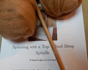 Drop Spindle 12" 2.5 inch Top Whorl Learn to Spin Kit with a Drop Spindle and Two One Ounce Balls of Baby Soft  Alpaca