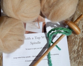 Drop Spindle Kit~Alpaca Rovings~ Beige Alpaca Rovings~Drop Spindle~DIY~Learn to Spin Yarn Kit~Three Ounce Rovings