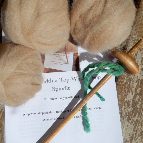 Drop Spindle Kit~Alpaca Rovings~ Beige Alpaca Rovings~Drop Spindle~DIY~Learn to Spin Yarn Kit~Three Ounce Rovings