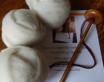 Learn to Spin Yarn Kit~DIY~Spinning Kit~Drop Spindle Kit~Alpaca Rovings~Alpaca Yarn~Natural Colors~Alpaca~Three Ounces Rovings