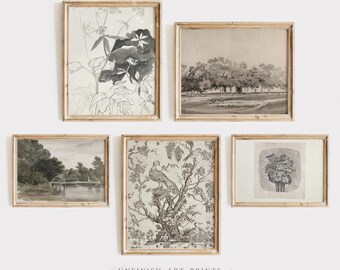 Neutral Farmhouse Gallery Wall Set | Vintage Landscape Botanical Tapestry | Digital printable downloadable | G0021