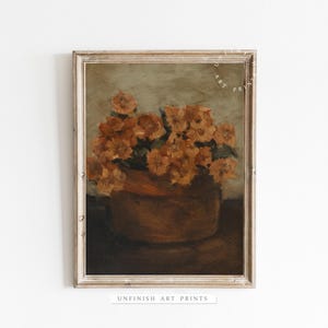 Moody Orange Flower Painting | Vintage Botanical Still Life Print | Rustic European Digital Wall Art | Digital downloadable | 00070
