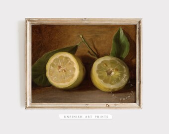 Country Kitchen Fruit Oil Painting | Lemon PRINTABLE Artwork | Vintage Farmhouse Painting | Digital printable | 00008