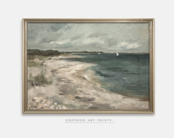 Pittura costiera italiana / Decorazione casa sul lago Pittura costiera / Mare vintage / Download digitale STAMPABILE / Stampe non finite / 00037