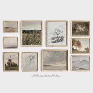 Neutral Muted Gallery Wall Set of 10 | Vintage Wall Art | Antique Country Home Decor | Digital Printable Downloadable | G0058