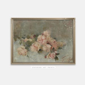 Vintage bloemenprint | Huisje muurdecoratie | Roze landbotanisch schilderij | Gedempte bloemenkunstafdrukken | 00090