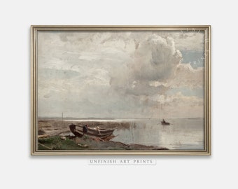 Lake Shore Decor Pittura costiera / Stampa vintage sul mare / Pittura a olio antica / Download digitale STAMPABILE / 00029