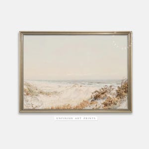 Peinture vintage de paysage neutre et tonal en sourdine | Art mural côtier | Décoration de salon | Art mural numérique imprimable | 00093
