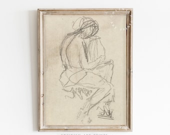 Neutral Wall Art Antique PRINTABLE Portrait Sketch | Minimalist Figure Study | Digital Downloadable | Unfinish Prints | 00033