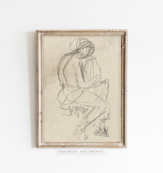 Neutral Wall Art Antique PRINTABLE Portrait Sketch | Minimalist Figure Study | Digital Downloadable | Unfinish Prints | 00033