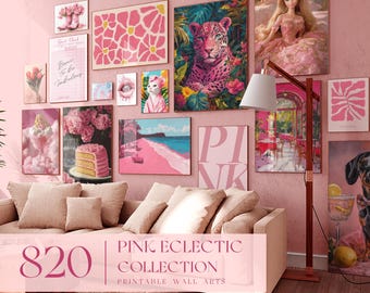 Mega Bundle of 820 Pink Eclectic Print | Flower Wall Art | Trendy Maximalist | Croquette Prints | College Room Decor | Preppy Poster | B0009