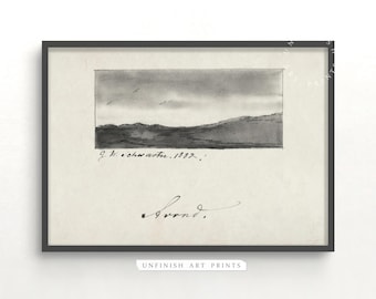 Neutral Landscape Drawing | Minimalist Sketch Print | Neutral Wall Art Prints | Vintage PRINTABLE Wall Art | 00081