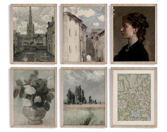 Vintage French Country Print Set of Six | Moody European Gallery Wall Art Prints | Digital PRINTABLE | G0036