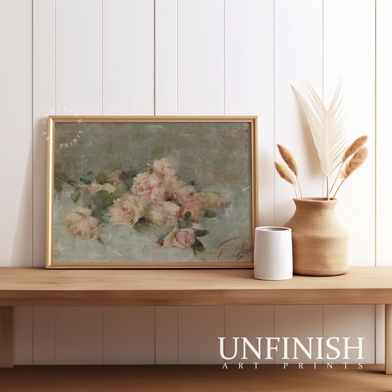 Vintage Flower Print | Cottage Wall Art Decor | Pink Country Botanical ...