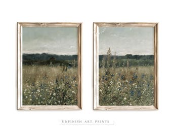 Vintage Landscape Print SET of Two | Antique Field Paintings | Split Panel Digital PRINTABLE | G0006