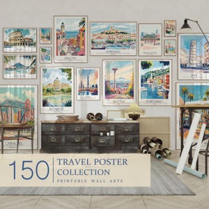 MEGA BUNDLE von 150 Reise Poster | Trendiger Reisedruck | Minimalistisches Dekor, trendige Wohnheim Raum Wandkunst |  Bunter Reise-Druck | B0004