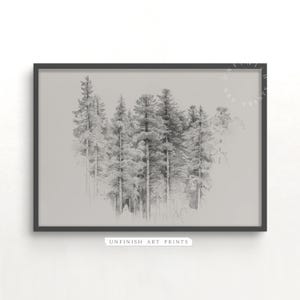 Neutral Tree Sketch | Vintage Pine Tree Drawing Print | Antique Home Decor | Farmhouse neutral wall art | Digital PRINTABLE  | 00127