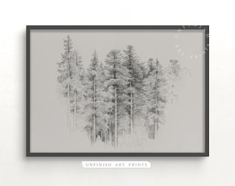 Neutral Tree Sketch | Vintage Pine Tree Drawing Print | Antique Home Decor | Farmhouse neutral wall art | Digital PRINTABLE  | 00127