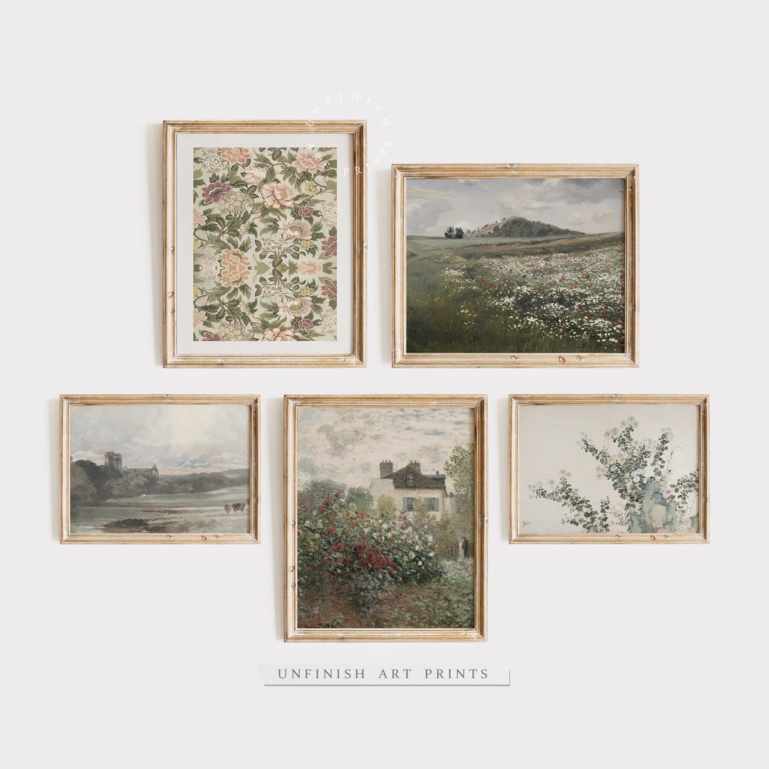 Vintage Muted Green Neutral Tone Prints | Spring Gallery Wall Set ...