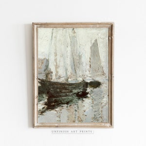 Moody Sailboat Oil Painting | Antique Lake House Print | Vintage Harbor | Digital PRINTABLE Wall Art | 00027