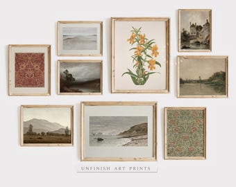 Vintage Gallery Wall Art SET of Nine | Antique Prints Warm Tone | Home Decor Digital Printable Downloadable | G0023