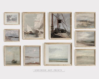 Neutral Küsten Wohnkultur Druck SET von 10 | Vintage Nautische Galeriewand | Digital Druckbare Herunterladbare | G0041