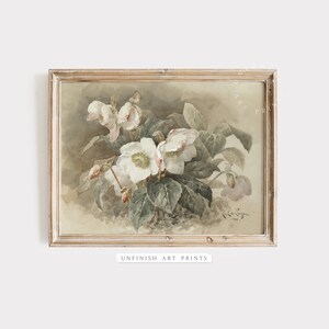 Neutral Vintage Botanical Wall Art | Muted Floral Painting | Beige Girls Room Decor | Digital Print Downloadable | 00134