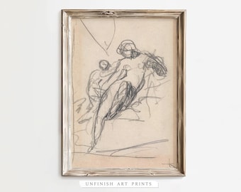 Vintage Woman Abstract Sketch Art Print | Neutral Figure Drawing | Line Drawing Wall Art, Antique Digital Downloadable | 00141
