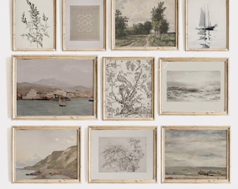 Neutral Küsten Galerie Wandkunst SET von 10 | Vintage Bauernhaus Kunstsammlung | Digital Druckbare Herunterladbare | G0045