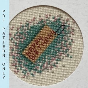 Small Happy Birthday Cross Stitch Celebration Card - Gift Tag, Mini Happy Birthday Cross Stitch Celebration Card