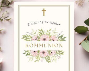 Floral Communion Invitation, Communion Invitation, Communion Invitation Cards, Communion Cards, Communion Invitation Set