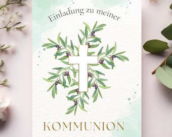 Green Communion invitation, invitation to Communion, green Communion invitations, Communion invitation card, Communion invitation, Communion card