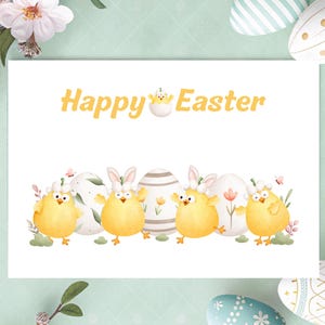 Biglietti di auguri colorati con galline di Pasqua, biglietti di auguri di Buona Pasqua, graziosi polli gialli, set di alta qualità da 10 biglietti di auguri con buste DIN A6