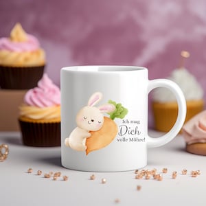 Enchanting bunny mug with loving message, I like you full carrot mug, perfect gift idea mug, cute breakfast mug