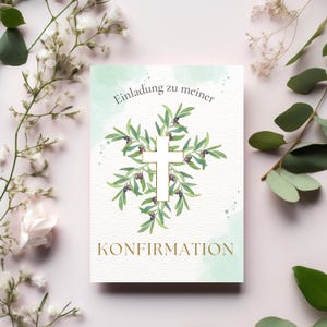 Stilvolle Konfirmationseinladungen, stilvolles Einladungskarten-Set Konfirmation, natürliches Design Konfirmationskarten, harmonisches Motiv