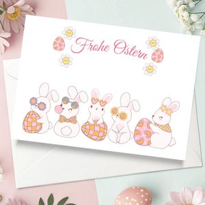 Fröhliche Osterkarten im Retro-Design mit groovy Osterhasen, hochwertige 10er Grußkarten-Set mit Umschlägen DIN A6, Frohe Ostern-Osterkarten