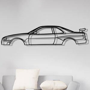 R34 Theme Metal Wall Art: Garage Decor Gift