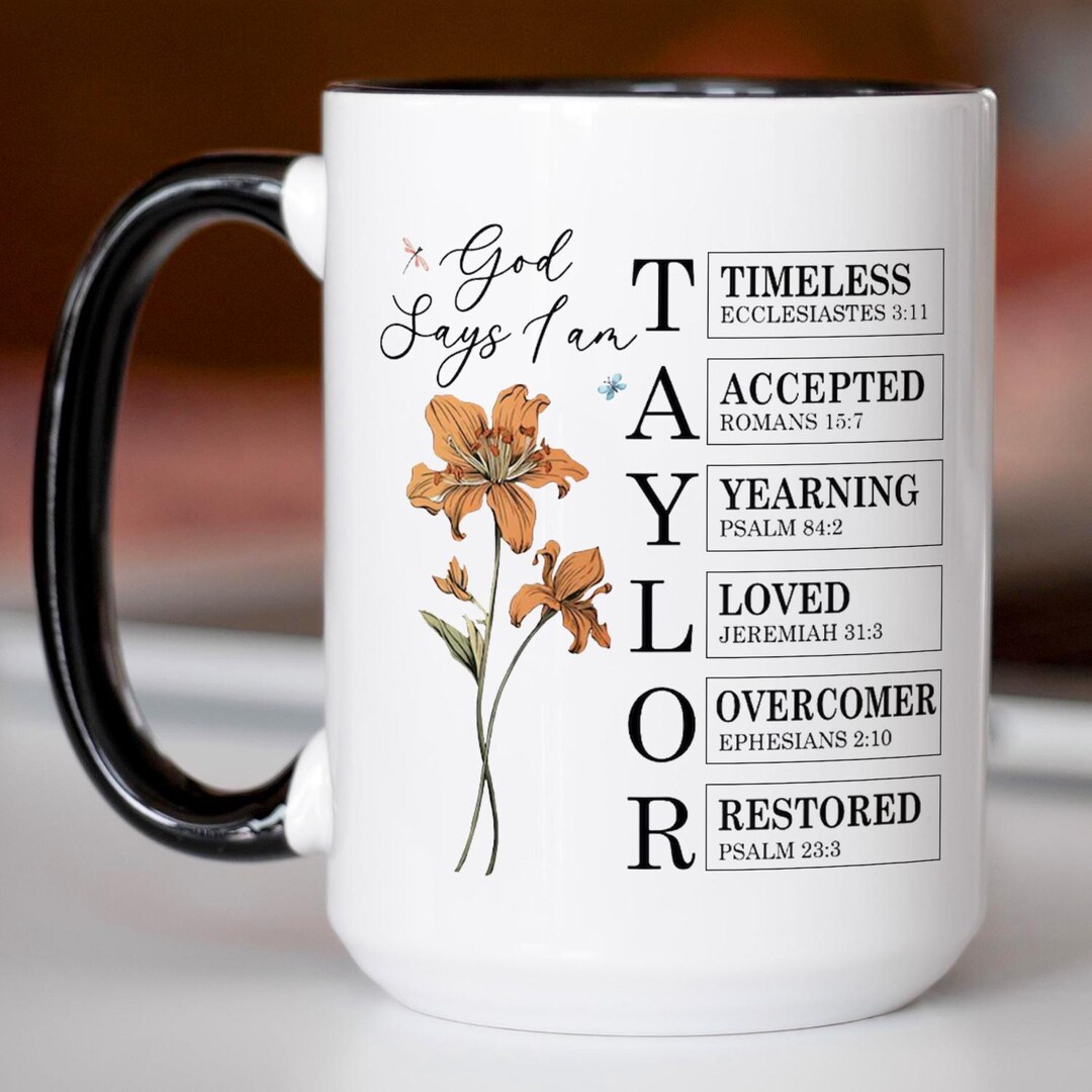 Personalized God Says I Am Mug, Custom Birth Flower Bible Verse Coffee ...