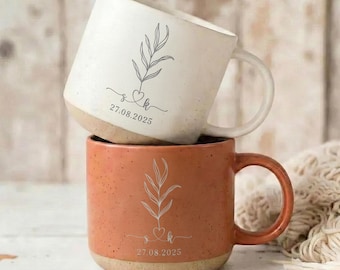 Personalized Pottery Mug, Custom Engraved Couple Coffee Cups, Wedding Bridal Shower Gift