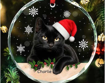 Personalized Black Cat Christmas Ornament, Meowy Christmas Ornament, Cute Black Cat Ornaments Xmas Gift