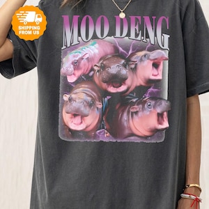 Moo Deng Hippo Comfort Colors Shirt, Cute Cartoon Animal Tee, Funny Kawaii Hippo Graphic Shirt, Pink Heart Meme Shirt, Gift For Her