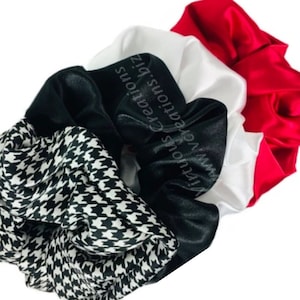 Satin Scrunchies, Handmade Satin Scrunchy, Set of 4 Extra Large Natural Hair Ties, Satin HairTies, Dreadlock, Houndstooth Red Black White