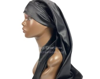 Black Extra Long Satin Braid Locs Bonnet With Wide Adjustable Ties Single Layered Sleep Cap For Long Natural Hair Braids Locs Extensions