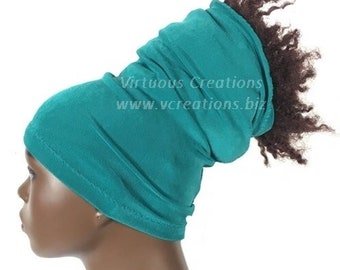 Teal Green Headband Head Tube Multiple Ways To Wear Hat Headwrap Head Wrap, Handmade Hair Accessories For Long Natural Hair Dreadlocks Locs