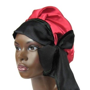 Satin Braid Locs Bonnet Sleep Cap, Single Layer, Red Black Green, RBG, Locs, Dreadlocks, Long Adjustable Ties, Handmade Hair Accessories image 1
