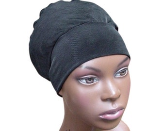 Black Beanie Cap, Rasta Hat Crown For Women With Dreadlocks, Locs, Goddess Braids, Twists, Natural Hair Accessories, Stretchy Fabric