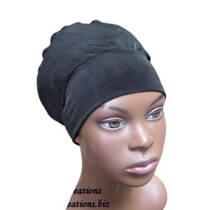Black Beanie Cap, Rasta Hat Crown For Women With Dreadlocks, Locs, Goddess Braids, Twists, Natural Hair Accessories, Stretchy Fabric
