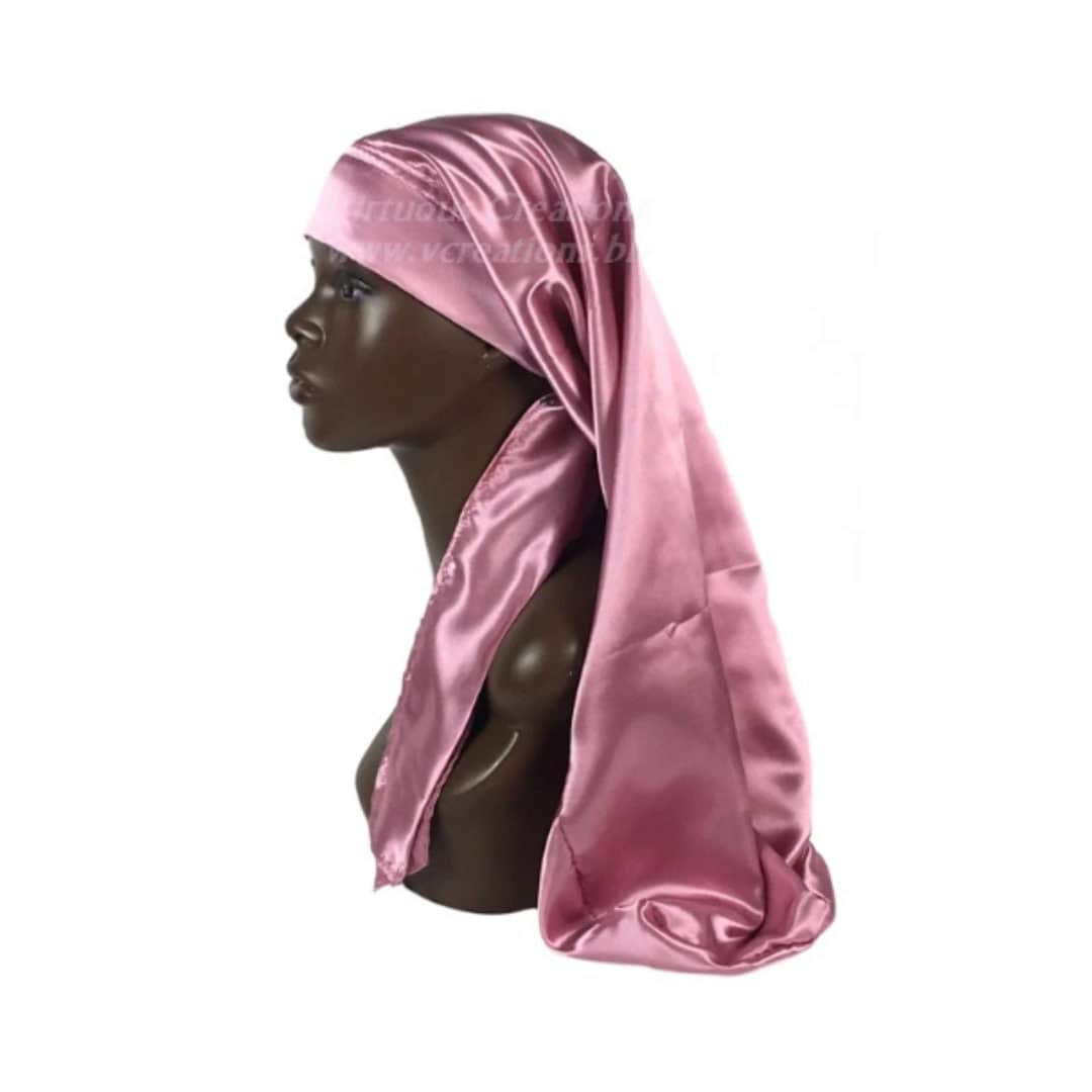 Extra Long Satin Bonnet With Adjustable Ties Rose Pink Single Layer ...