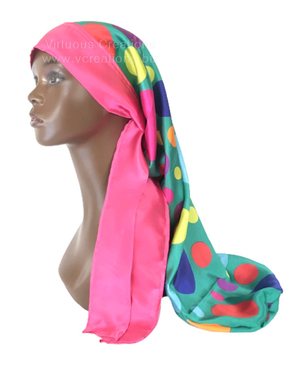 Extra Long Satin Bonnet With Ties Pink 