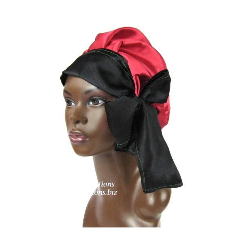 Satin Braid Locs Bonnet Sleep Cap, Single Layer, Red Black Green, RBG, Locs, Dreadlocks, Long Adjustable Ties, Handmade Hair Accessories image 1